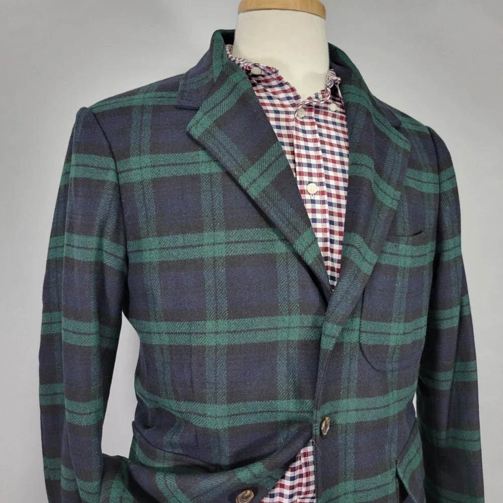 Polo Ralph Lauren Men's Sport Coat Two Button Flannel Tartan Navy Green Size 42R